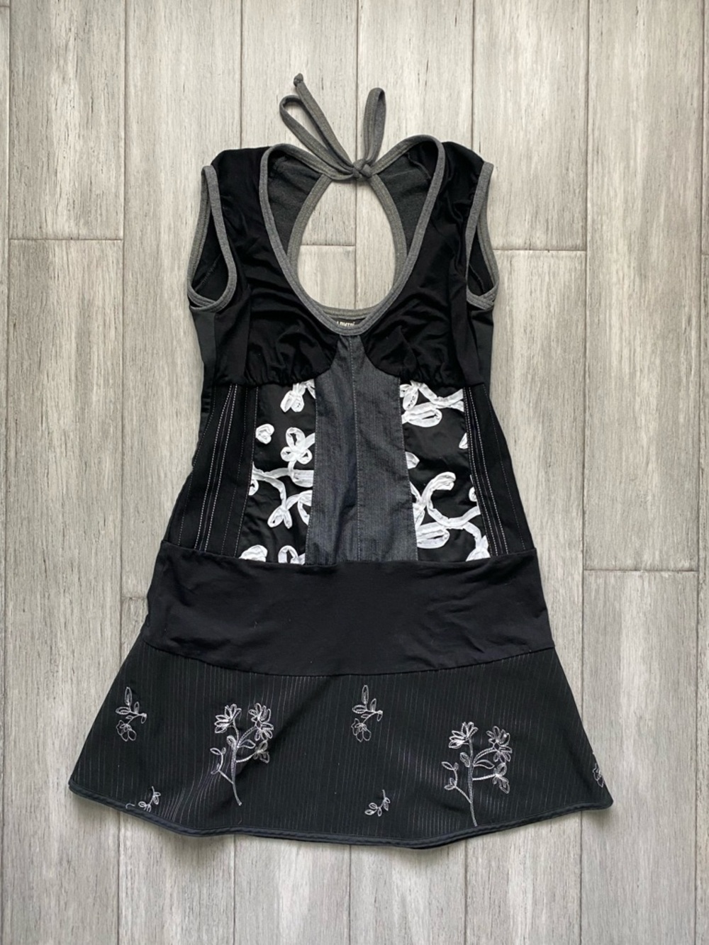 Kollontai Black Floral Embroidered Halter Tennis Dress Shoujo Black and Gray